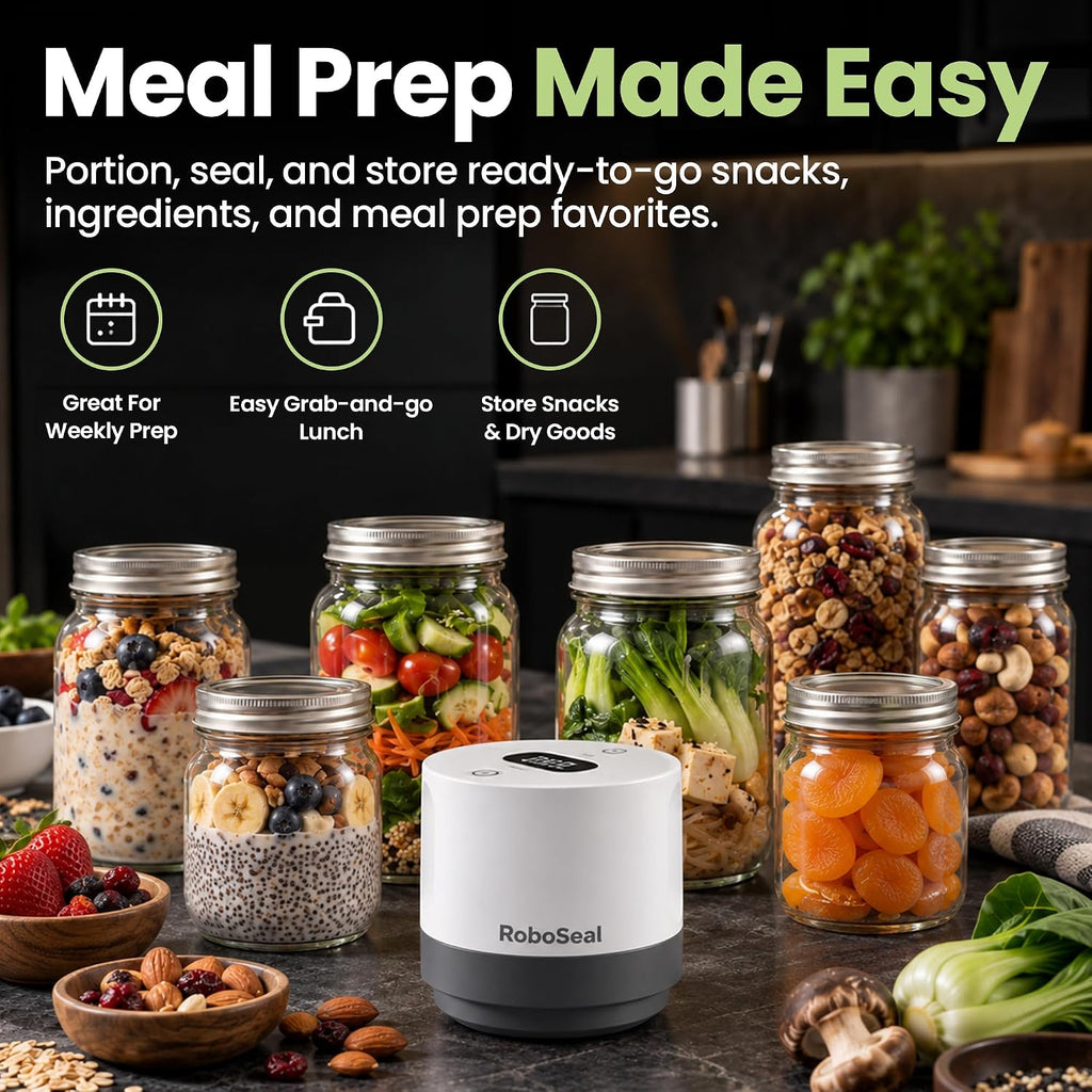 Roboseal Electric Mason Jar Vacuum Sealer Kit with 50 Lids, Jar Opener