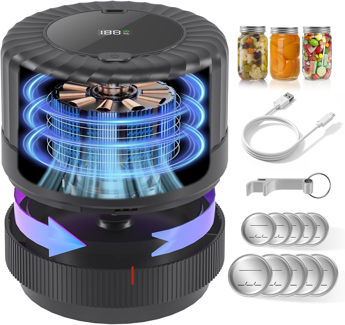 SelePow VP06+ Mason Jar Vacuum Sealer · 10 Lids