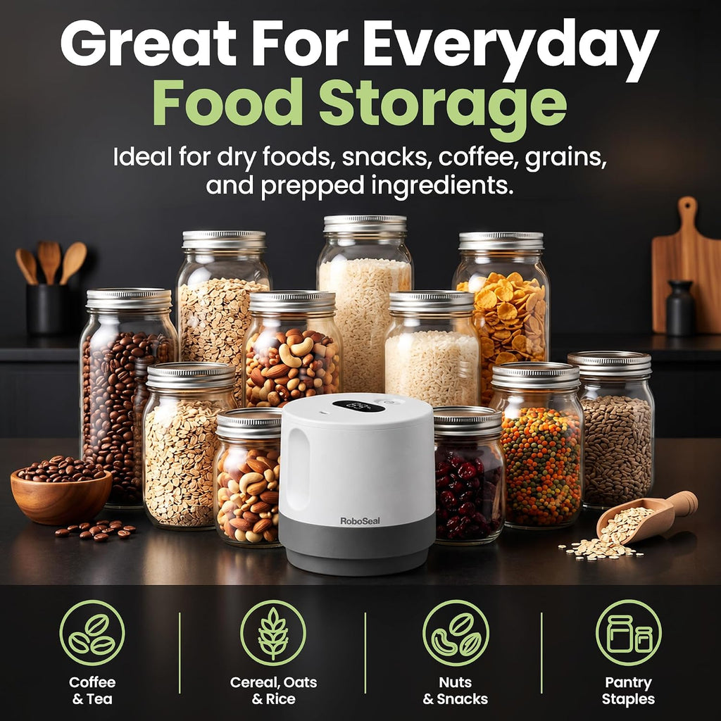 Roboseal Electric Mason Jar Vacuum Sealer Kit with 50 Lids, Jar Opener