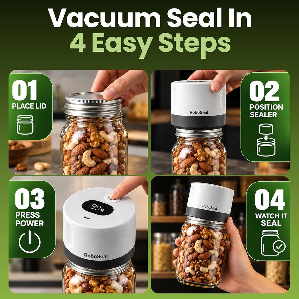 Roboseal Electric Mason Jar Vacuum Sealer Kit with 50 Lids, Jar Opener