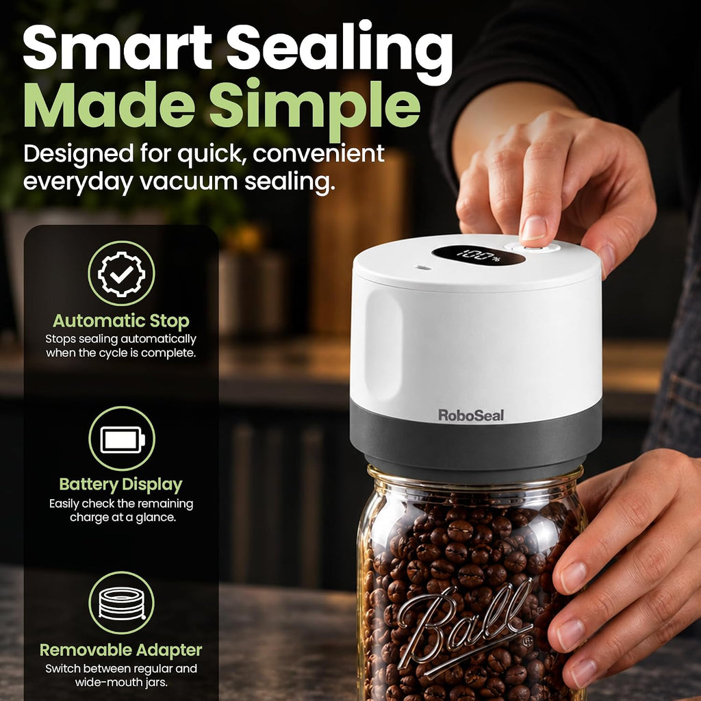 Roboseal Electric Mason Jar Vacuum Sealer Kit with 50 Lids, Jar Opener